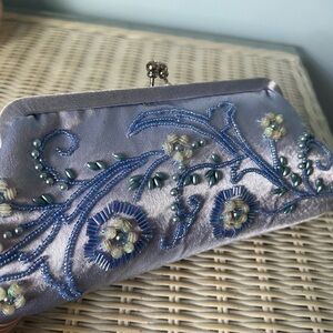 COPY - Elegant Silver and Blue Embroidered Clutch